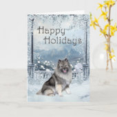 Keeshond Winter Holiday Kaart (Gele Bloem)