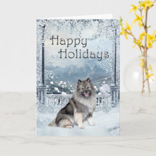 Keeshond Winter Holiday Kaart (Gele Bloem)