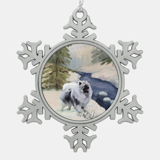 Keeshond Winter Scene Snowflake Tin Sneeuwvlok Ornament (Voorkant)