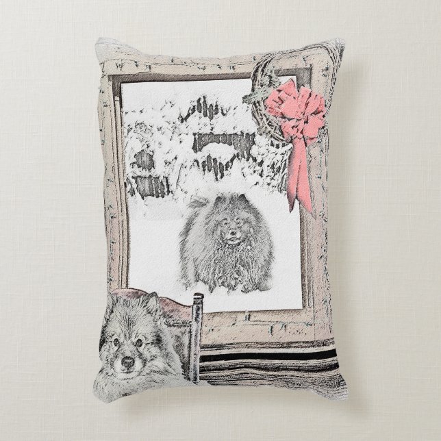 Keeshond Winter Window Paining Art Accent Kussen (Voorkant(Verticaal))