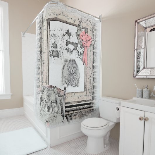 Keeshond Winter Window Paining Art Douchegordijn (In situ)