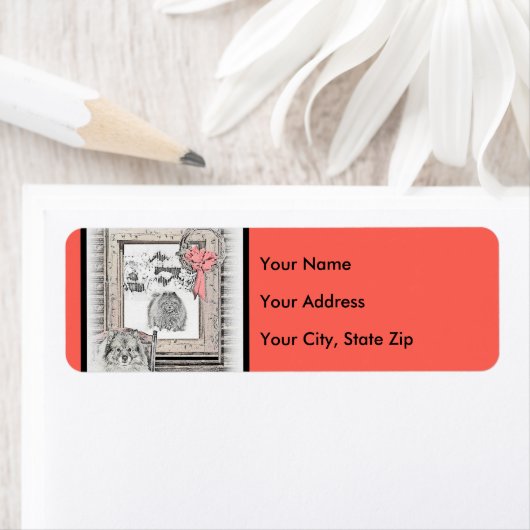 Keeshond Winter Window Paining Art Etiket (Insitu)