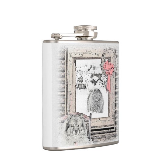 Keeshond Winter Window Paining Art Heupfles (Rechts)