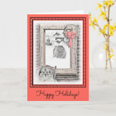 Keeshond Winter Window Paining Art Kaart (Gele Bloem)