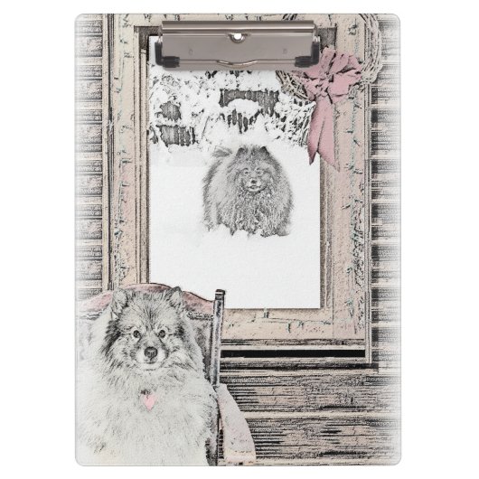 Keeshond Winter Window Paining Art Klembord (Voorkant)