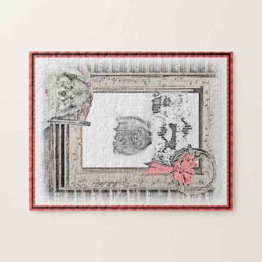 Keeshond Winter Window Paining Art Legpuzzel (Horizontaal)