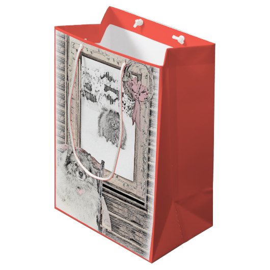 Keeshond Winter Window Paining Art Medium Cadeauzakje (Voorkant Gekanteld)