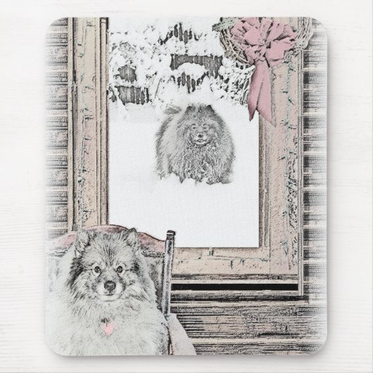 Keeshond Winter Window Paining Art Muismat (Voorkant)
