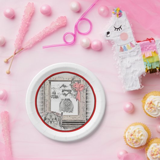 Keeshond Winter Window Paining Art Papieren Bordje (Feest)