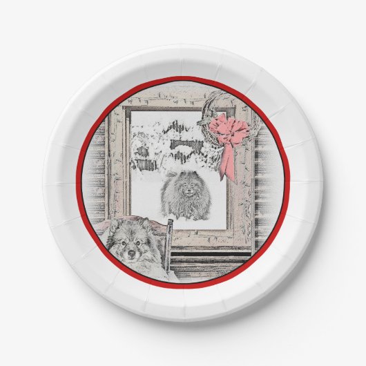 Keeshond Winter Window Paining Art Papieren Bordje (Voorkant)