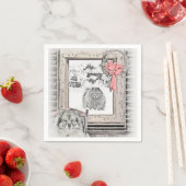Keeshond Winter Window Paining Art Servet (Insitu)
