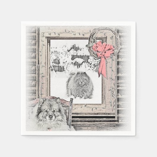 Keeshond Winter Window Paining Art Servet (Voorkant)