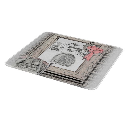 Keeshond Winter Window Paining Art Snijplank (Hoek)