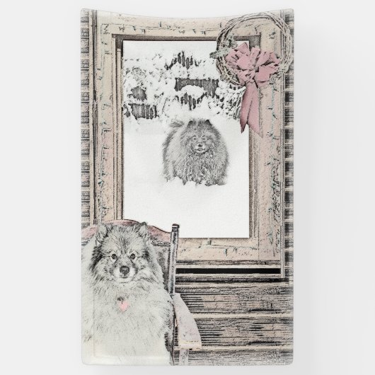 Keeshond Winter Window Paining Art Spandoek (Verticaal)
