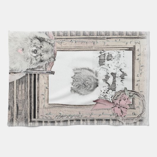 Keeshond Winter Window Paining Art Theedoek (Horizontaal)