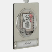 Keeshond Winter Window Paining Art Verzilverd Banner Ornament (Rechts)