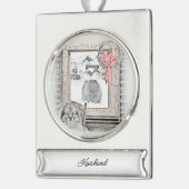 Keeshond Winter Window Paining Art Verzilverd Banner Ornament (Links)