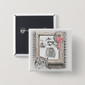 Keeshond Winter Window Paining Art Vierkante Button 5,1 Cm (Voorkant /achterkant)