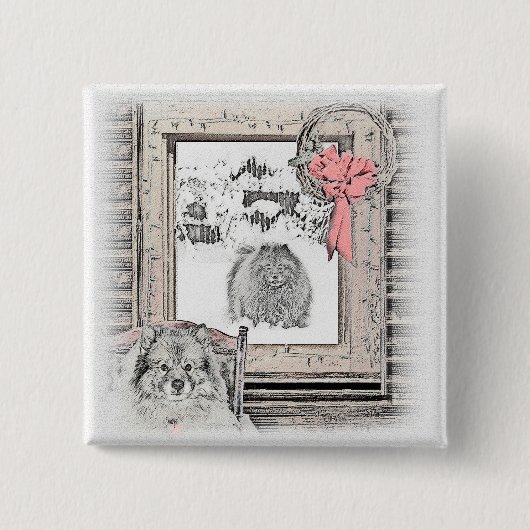 Keeshond Winter Window Paining Art Vierkante Button 5,1 Cm (Voorkant)