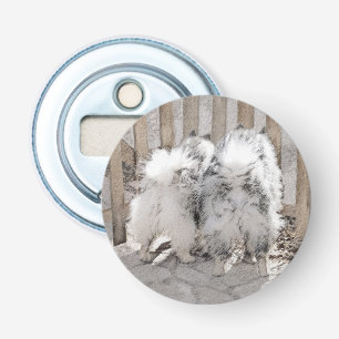 Keeshonden bij de poort Schilderij - Originele Hon Button Flesopener