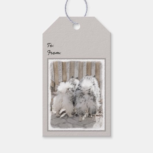 Keeshonds bij het schilderen van de poort - Oorspr Cadeaulabel (Voorkant)
