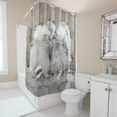 Keeshonds bij het schilderen van de poort - Oorspr Douchegordijn (In situ)