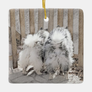 Keeshonds bij het schilderen van de poort - Oorspr Keramisch Ornament