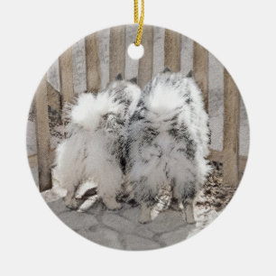 Keeshonds bij het schilderen van de poort - Oorspr Keramisch Ornament