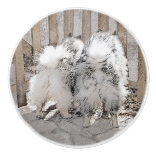 Keeshonds bij het schilderen van de poort - Oorspr Keramische Knop