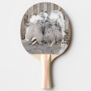 Keeshonds bij het schilderen van de poort - Oorspr Tafeltennisbatje