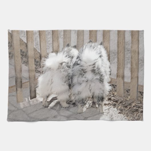 Keeshonds bij het schilderen van de poort - Oorspr Theedoek (Horizontaal)
