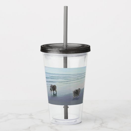Keeshonds in de Seashore-schilderkunst Acryl Drinkbeker (Voorkant)