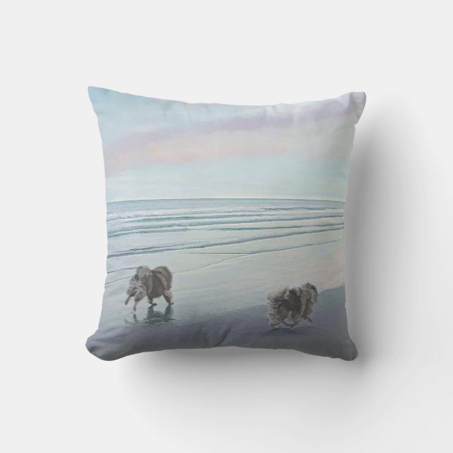 Keeshonds in de Seashore-schilderkunst Buitenkussen (Voorkant)