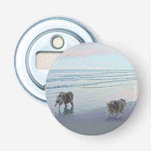 Keeshonds in de Seashore-schilderkunst Button Flesopener