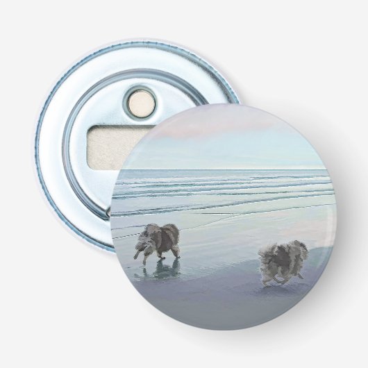 Keeshonds in de Seashore-schilderkunst Button Flesopener (Voorkant)