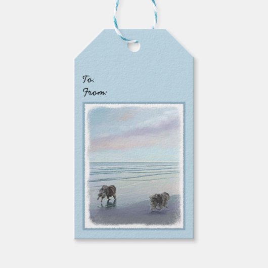 Keeshonds in de Seashore-schilderkunst Cadeaulabel (Voorkant)