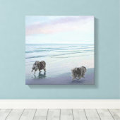 Keeshonds in de Seashore-schilderkunst Canvas Afdruk (Insitu (Houten vloer))
