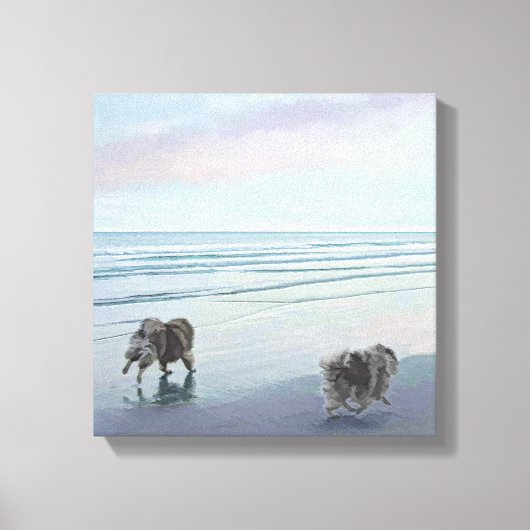 Keeshonds in de Seashore-schilderkunst Canvas Afdruk (Voorkant)