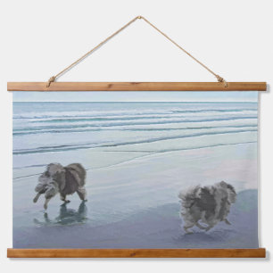 Keeshonds in de Seashore-schilderkunst Hangend Wandkleed