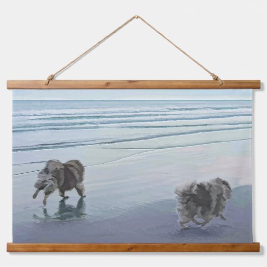 Keeshonds in de Seashore-schilderkunst Hangend Wandkleed (Voorkant)