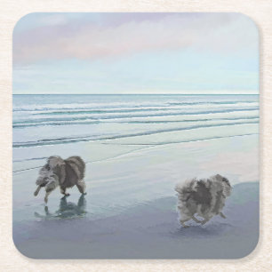 Keeshonds in de Seashore-schilderkunst Kartonnen Onderzetters