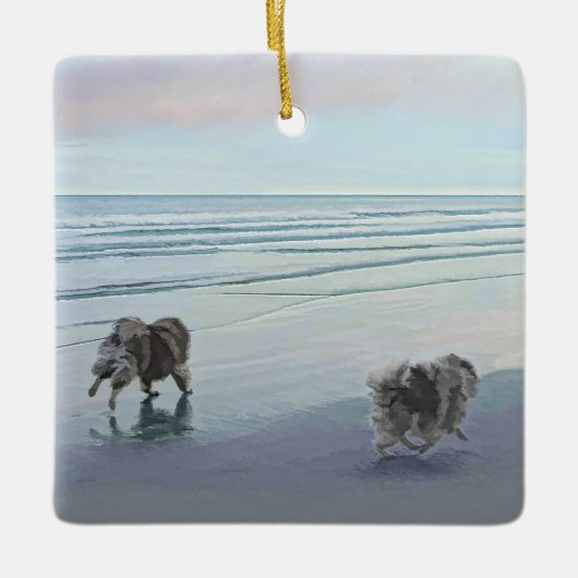 Keeshonds in de Seashore-schilderkunst Keramisch Ornament (Voorkant)