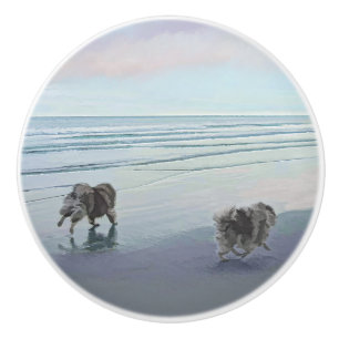 Keeshonds in de Seashore-schilderkunst Keramische Knop