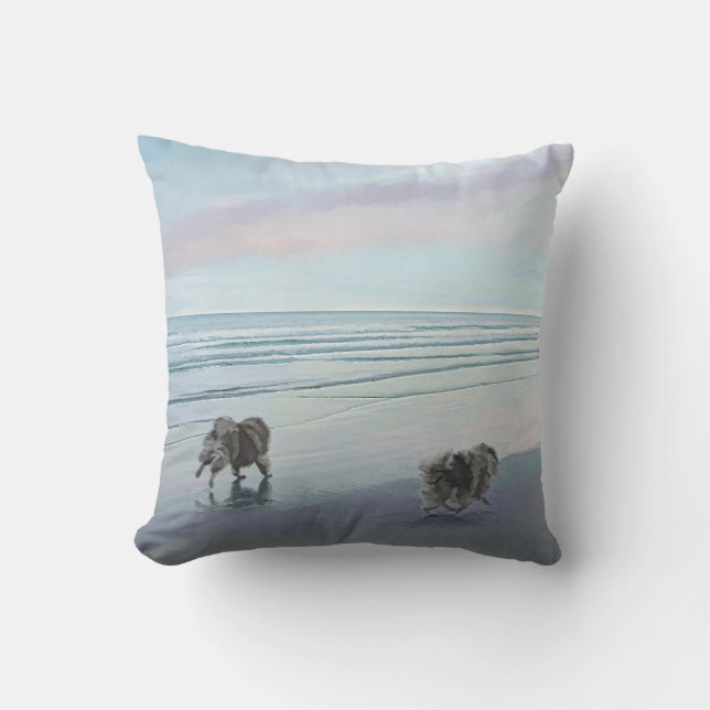 Keeshonds in de Seashore-schilderkunst Kussen (Voorkant)