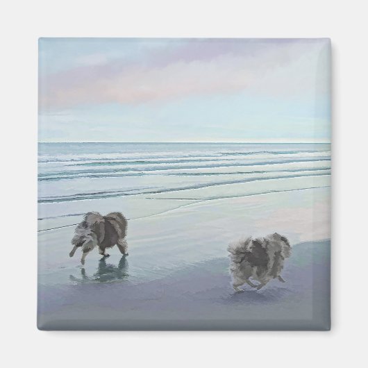 Keeshonds in de Seashore-schilderkunst Magneet (Voorkant)