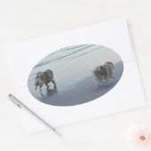 Keeshonds in de Seashore-schilderkunst Ovale Sticker (Envelop)