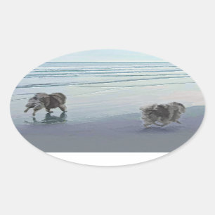 Keeshonds in de Seashore-schilderkunst Ovale Sticker