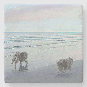 Keeshonds in de Seashore-schilderkunst Stenen Onderzetter