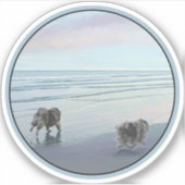 Keeshonds in de Seashore-schilderkunst Sticker (Voorkant)