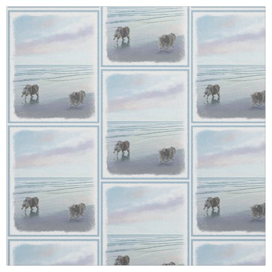 Keeshonds in de Seashore-schilderkunst Stof (Swatch)